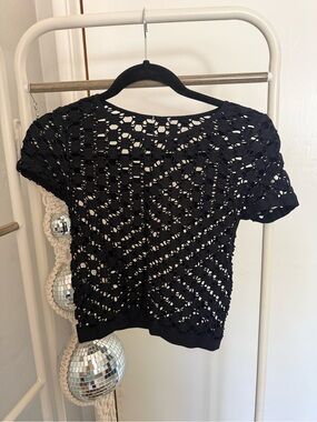 Black Crochet Short-Sleeve Top - Classic Summer Layering